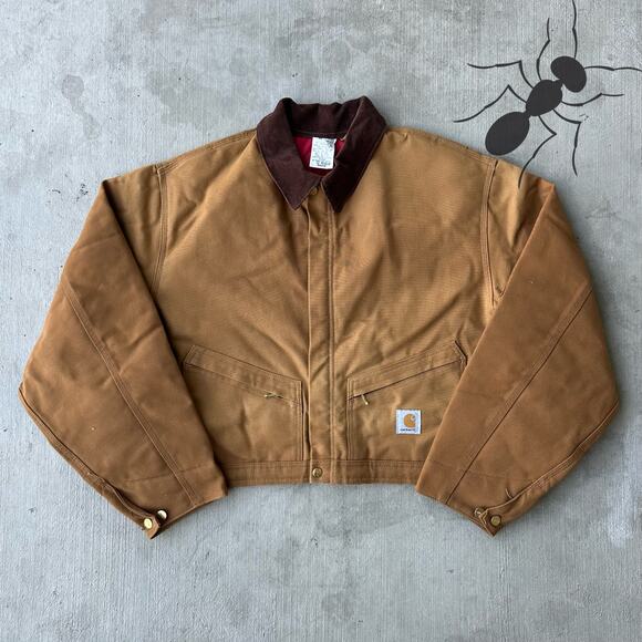 Vintage Y2K Carhartt brown cropped Detroit style work wear jacket - Picture 1 of 8
